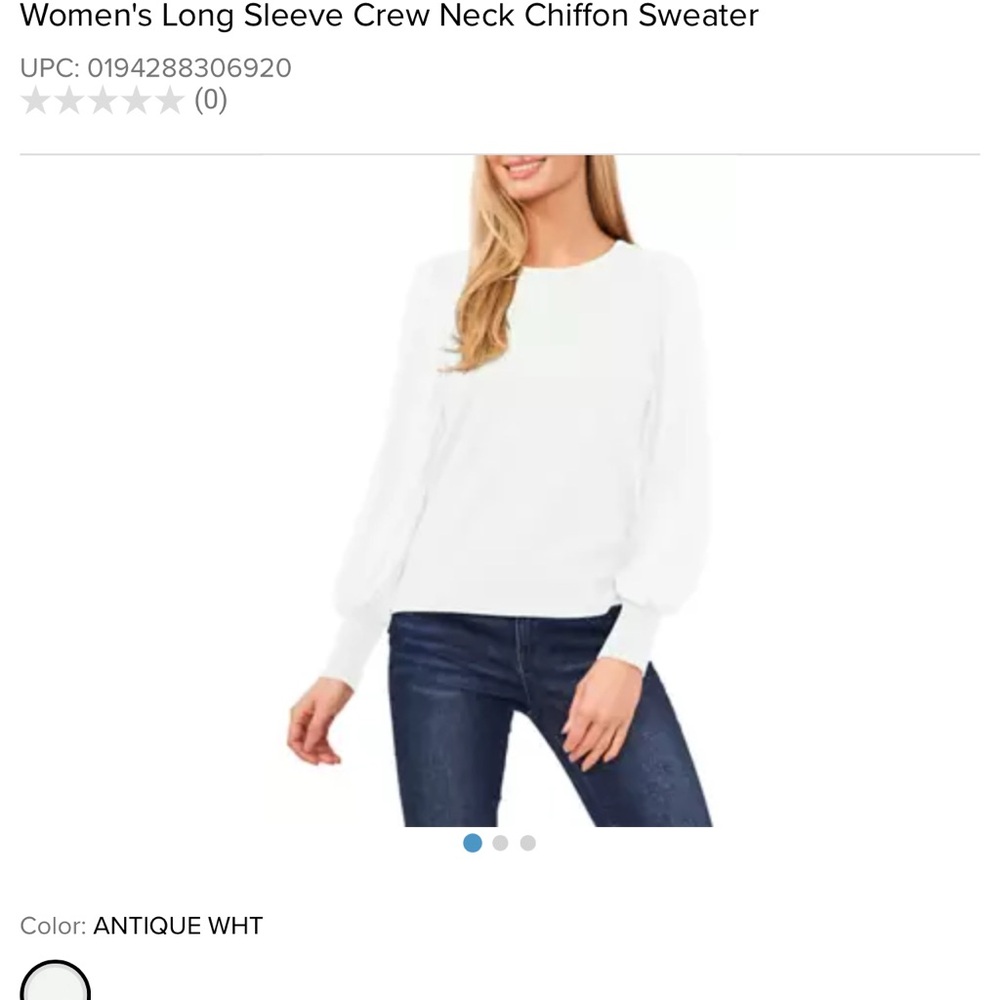 CeCe White Crew Neck Sweater Cotton Knit